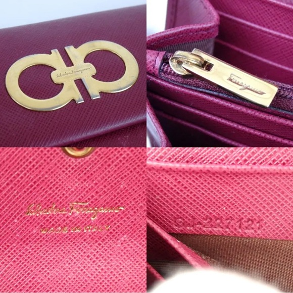 Authentic Salvatore Ferragamo Giancini Dark Pink/Red Leather Wallet Clutch - Picture 10 of 10